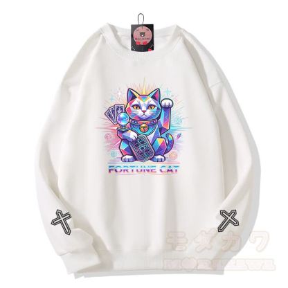 FORTUNE CAT Tarot Kreuz Grafik Modakawa Sweatshirt - Weiß - 5XL - image 2