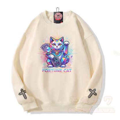 FORTUNE CAT Tarot Kreuz Grafik Modakawa Sweatshirt - Beige - 5XL - image 3