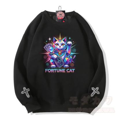 FORTUNE CAT Tarot Kreuz Grafik Modakawa Sweatshirt - Schwarz - 5XL - image 1