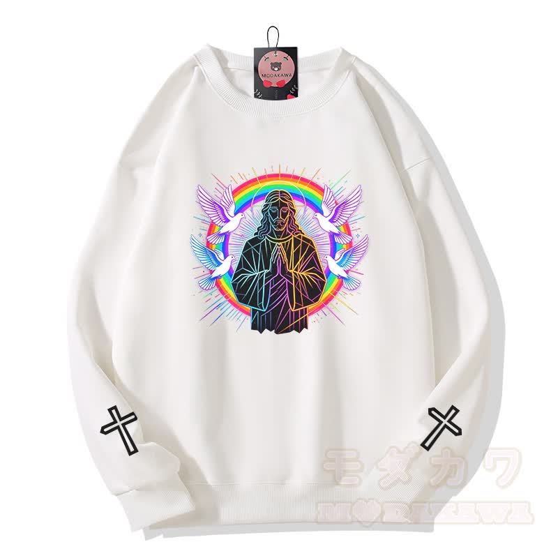 Modakawa Sweatshirt mit Gebetstauben-Kreuz-Grafik - Weiß - 5XL - image 2