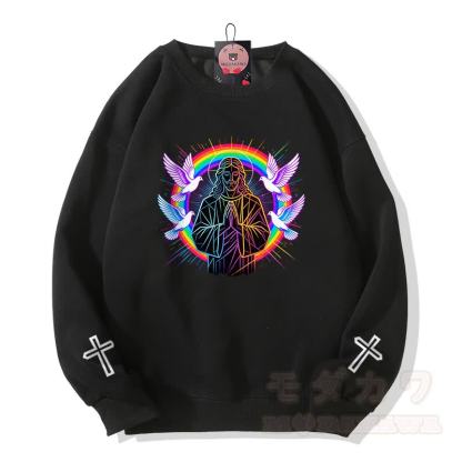 Modakawa Sweatshirt mit Gebetstauben-Kreuz-Grafik - Schwarz - 5XL - image 1