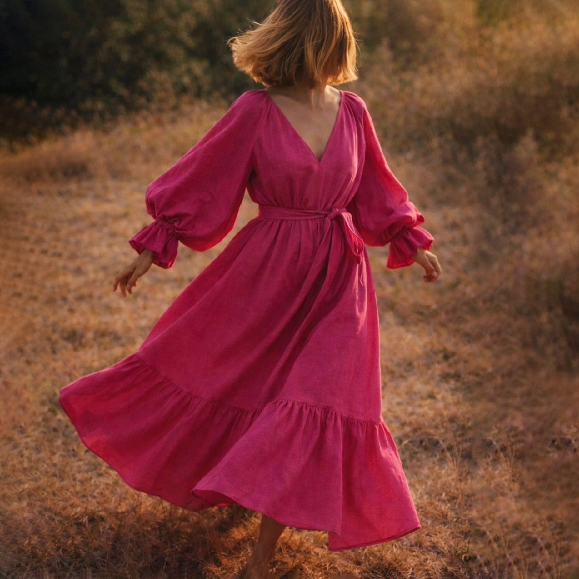Maxikleid mit V-Ausschnitt und langen Ärmeln - Rose Red - L - image 1
