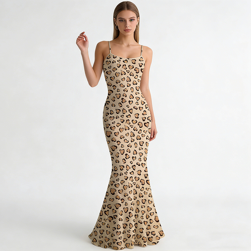 Maxikleid im Meerjungfrauenstil mit Leopardenmuster, Spaghettiträgern und Leopardenmuster - Leopard Print - 5XL - image 2
