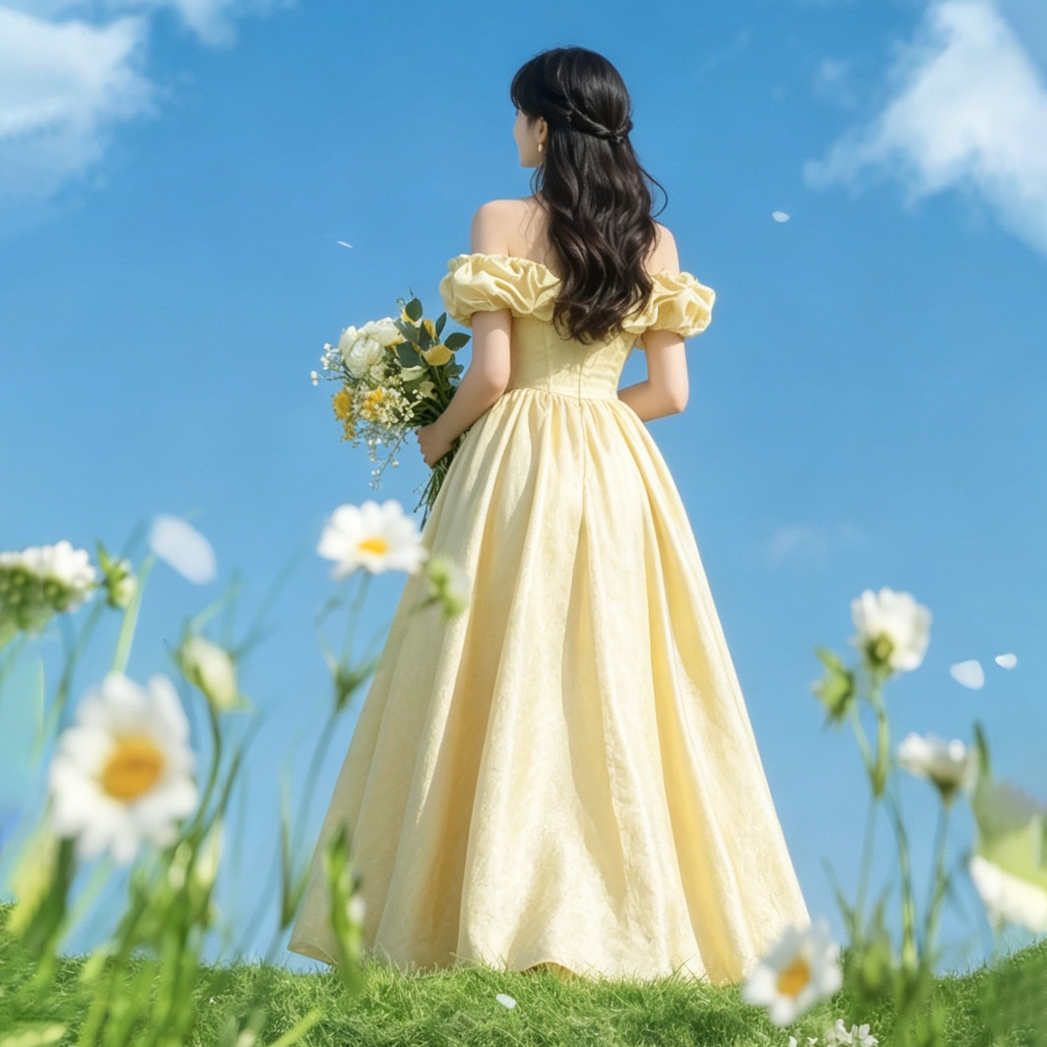 Schulterfreies, bauschiges Abendkleid - image 2