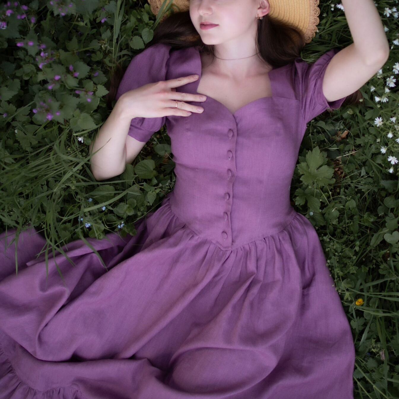 Vintage Maxikleid mit Puffärmeln und Herzausschnitt - image 2