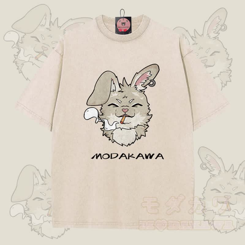 MODAKAWA Nabi Smoking Graphic Unisex Vintage Washed T-Shirt - Aprikose - 5XL - image 5