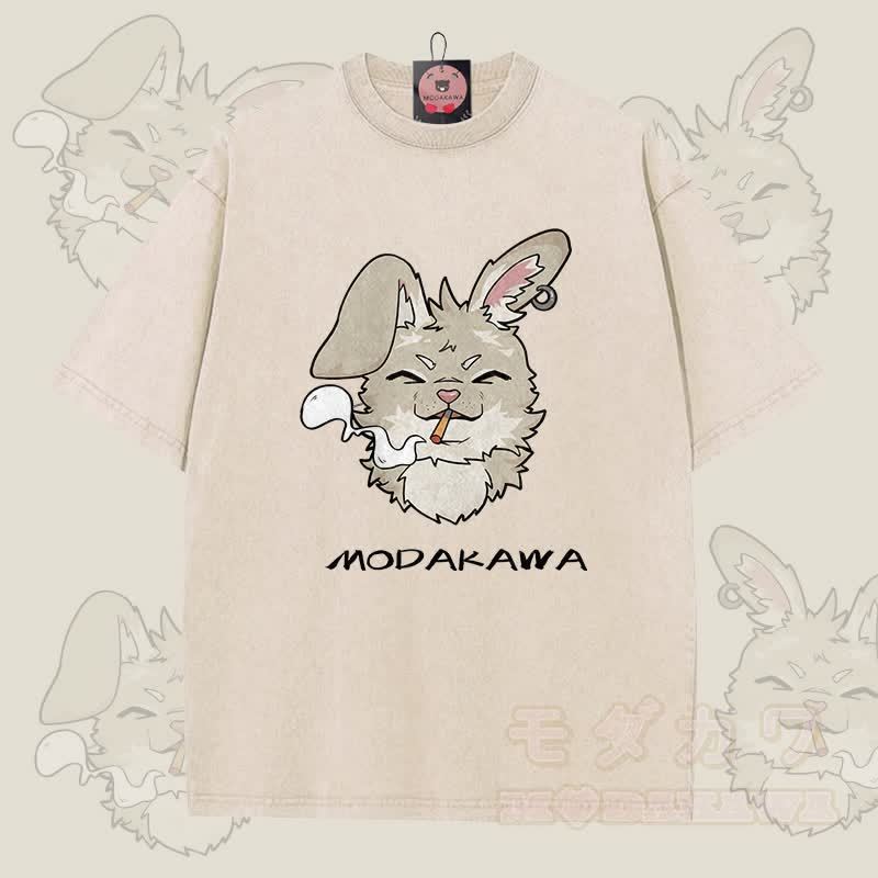 MODAKAWA Nabi Smoking Graphic Unisex Vintage Washed T-Shirt - Aprikose - 5XL - image 5