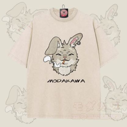 MODAKAWA Nabi Smoking Graphic Unisex Vintage Washed T-Shirt - Aprikose - 5XL - image 5