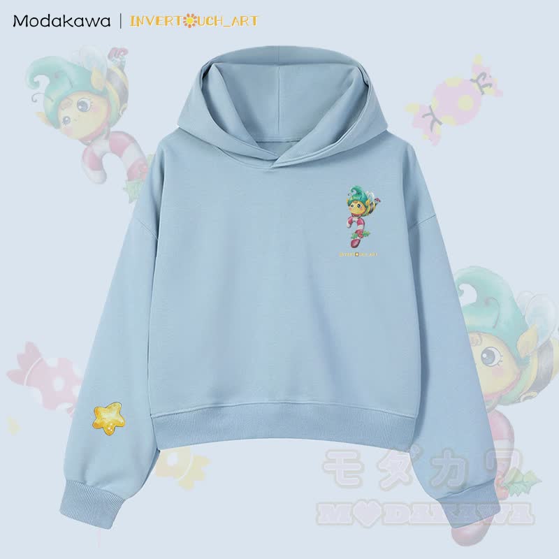 MODAKAWA X INVERTOUCH_ART Niedlicher Weihnachtsbienen-Hoodie Modakawa Cropped Cotton Hoodie - Blau C - 3XL - image 3