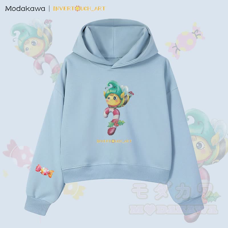MODAKAWA X INVERTOUCH_ART Niedlicher Weihnachtsbienen-Hoodie Modakawa Cropped Cotton Hoodie - Blau B - 3XL - image 2