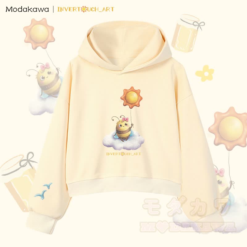 MODAKAWA X INVERTOUCH_ART Cloud Bee Graphic Modakawa Cropped Cotton Hoodie - Aprikose B - 3XL - image 2
