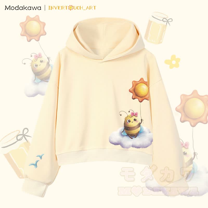 MODAKAWA X INVERTOUCH_ART Cloud Bee Graphic Modakawa Cropped Cotton Hoodie - Aprikose A - 3XL - image 1