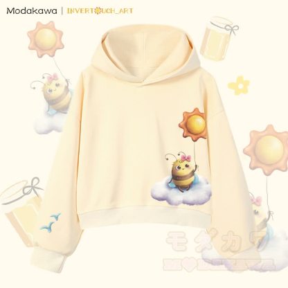 MODAKAWA X INVERTOUCH_ART Cloud Bee Graphic Modakawa Cropped Cotton Hoodie - Aprikose A - 3XL - image 1