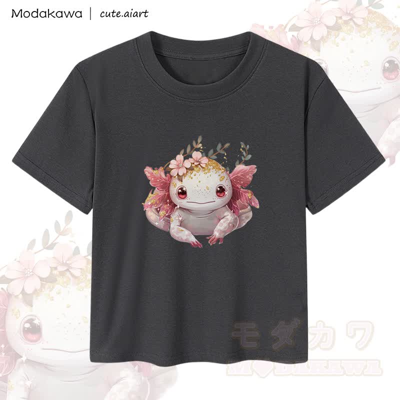 MODAKAWA X cute.aiart Pink Lizard Graphic Damen Crop-Top aus 92 % gekämmter Baumwolle - Schwarz - XL - image 2