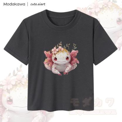 MODAKAWA X cute.aiart Pink Lizard Graphic Damen Crop-Top aus 92 % gekämmter Baumwolle - Schwarz - XL - image 2