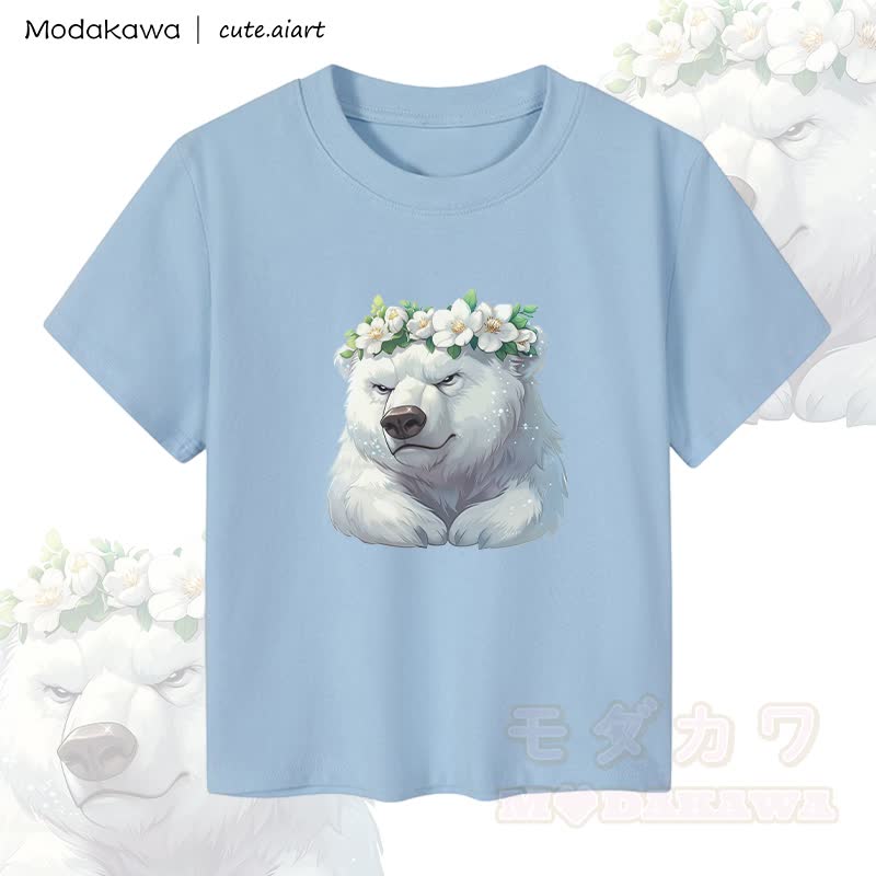 MODAKAWA X cute.aiart Crop-Top für Damen mit floralem Eisbären-Motiv, 92 % gekämmte Baumwolle - Blau - XL - image 1
