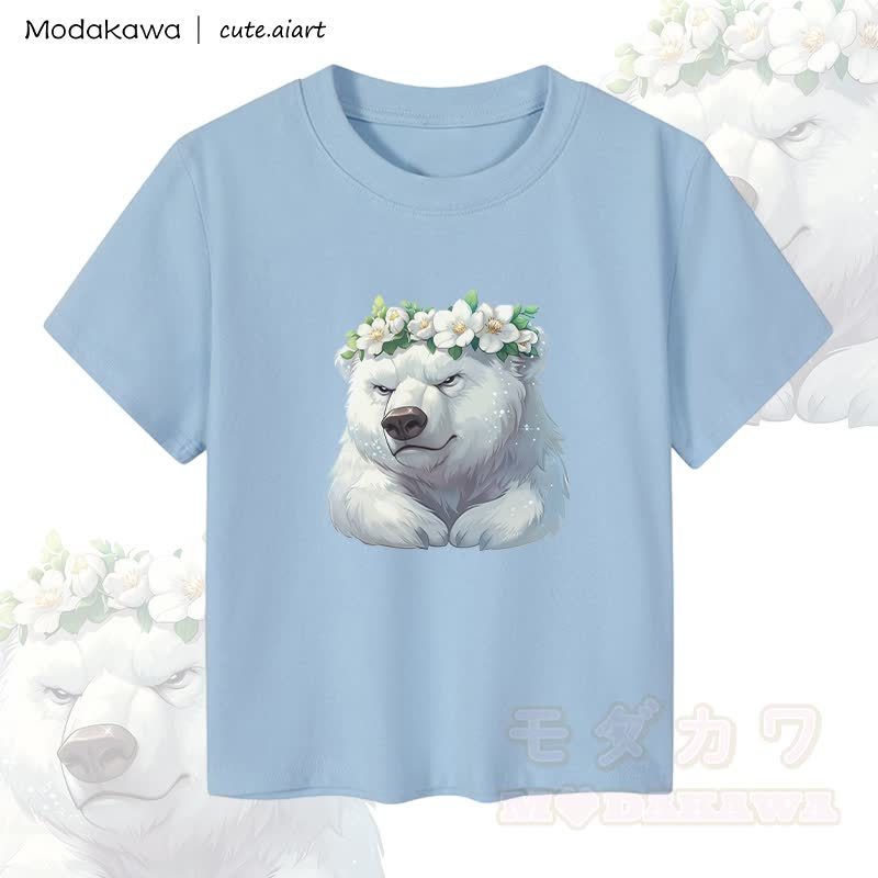 MODAKAWA X cute.aiart Crop-Top für Damen mit floralem Eisbären-Motiv, 92 % gekämmte Baumwolle - Blau - XL - image 1