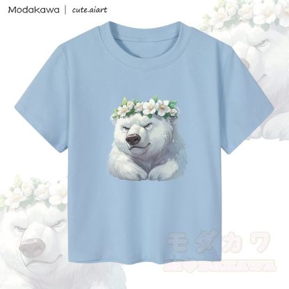 MODAKAWA X cute.aiart Crop-Top für Damen mit floralem Eisbären-Motiv, 92 % gekämmte Baumwolle - Blau - XL - image 1