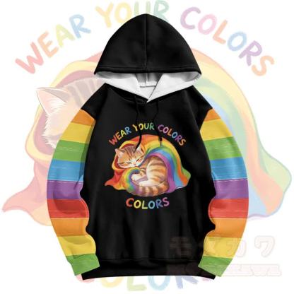Zeig deine Farben! Modakawa Pullover-Hoodie mit Regenbogenkatzen-Motiv - image 2