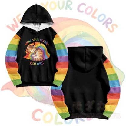 Zeig deine Farben! Modakawa Pullover-Hoodie mit Regenbogenkatzen-Motiv - Schwarz - 6XL - image 1