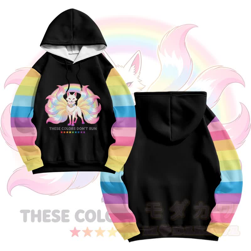 DIESE FARBEN VERLAUFEN NICHT. Modakawa Pullover-Hoodie mit Neunschwänzigem Fuchs-Motiv. - Schwarz - 6XL - image 1