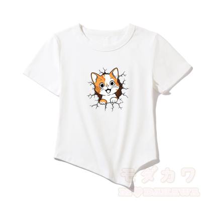 Modakawa Asymmetrisches T-Shirt mit niedlichem Katzenmotiv - Weiß - One Size - image 4