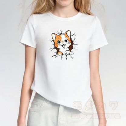 Modakawa Asymmetrisches T-Shirt mit niedlichem Katzenmotiv - image 2