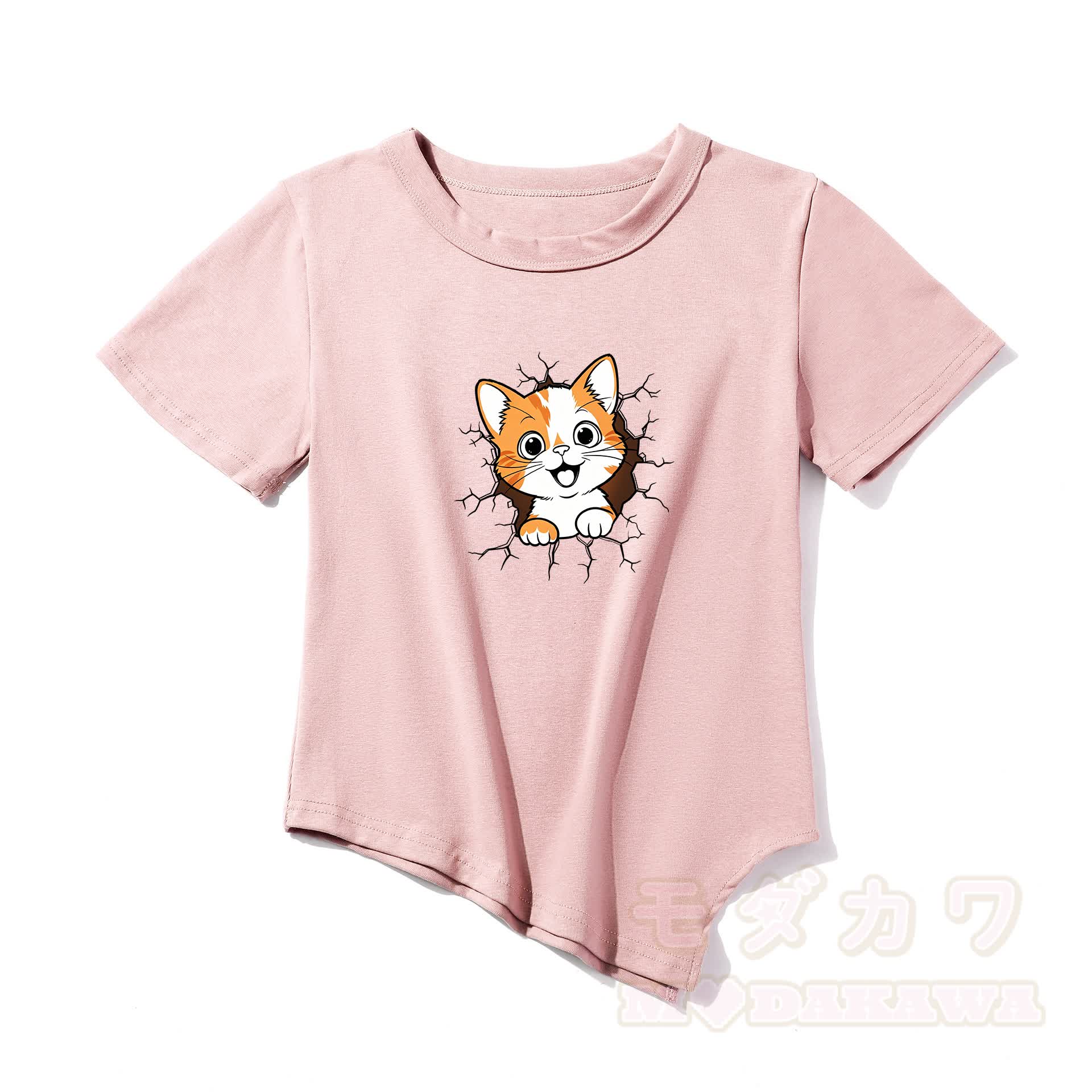 Modakawa Asymmetrisches T-Shirt mit niedlichem Katzenmotiv - Rosa - One Size - image 3