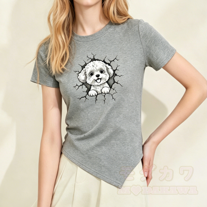 Modakawa Asymmetrisches T-Shirt mit niedlichem Welpenmotiv - image 1