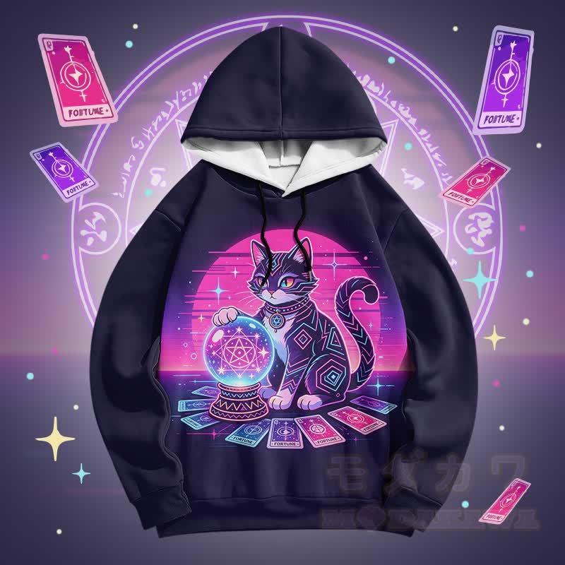 Modakawa Pullover-Hoodie mit mystischem Tarot-Katzen-Kristallkugel-Modifikator - Schwarz - 6XL - image 1