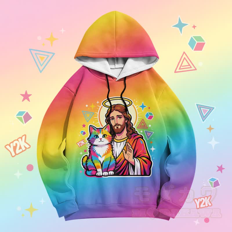 Modakawa Pullover-Hoodie mit Regenbogenkatzen-Motiv - Mehrfarbig - 6XL - image 1