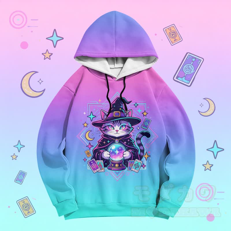 Modakawa Pullover Hoodie mit Hexenkatzen-Kristallkugel-Grafik - Mehrfarbig - 6XL - image 1