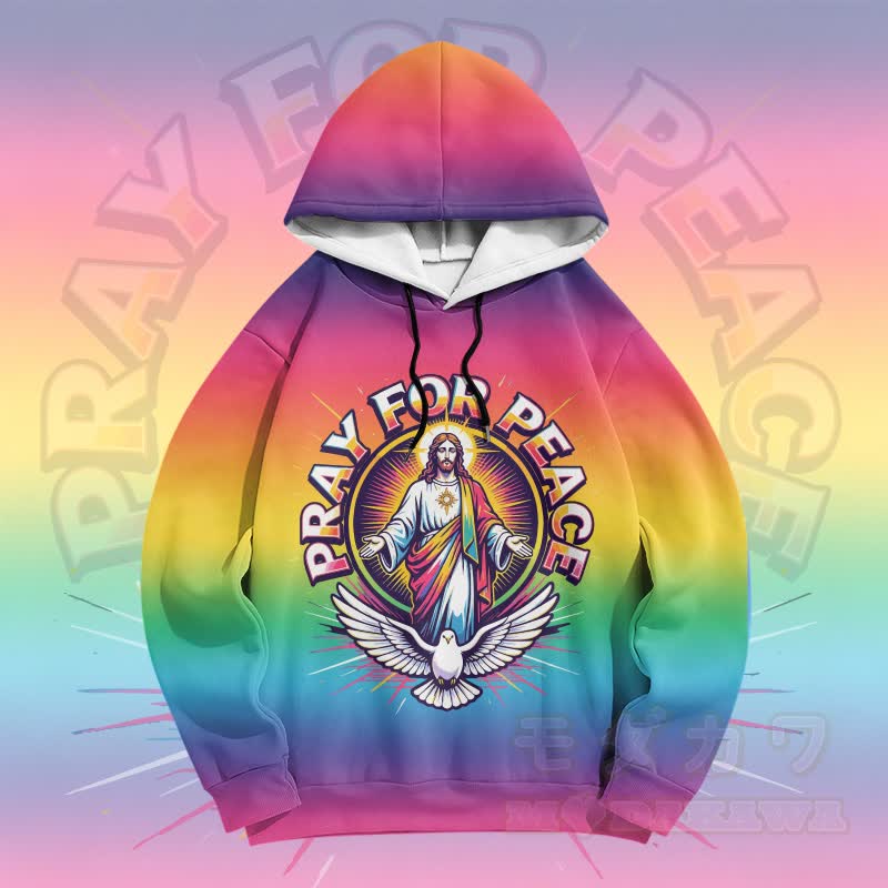 BETE FÜR DEN FRIEDEN Modakawa Pullover Hoodie mit Regenbogen-Tauben-Motiv - Mehrfarbig - 6XL - image 1