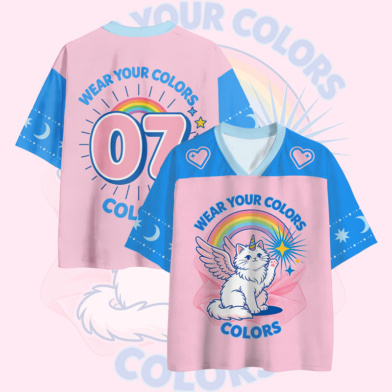 Zeig deine Farben! Katzen-Einhorn-Zahlen-Grafik Vintage Mesh Jersey T-Shirt - Pink & Blue - 4XL - image 1