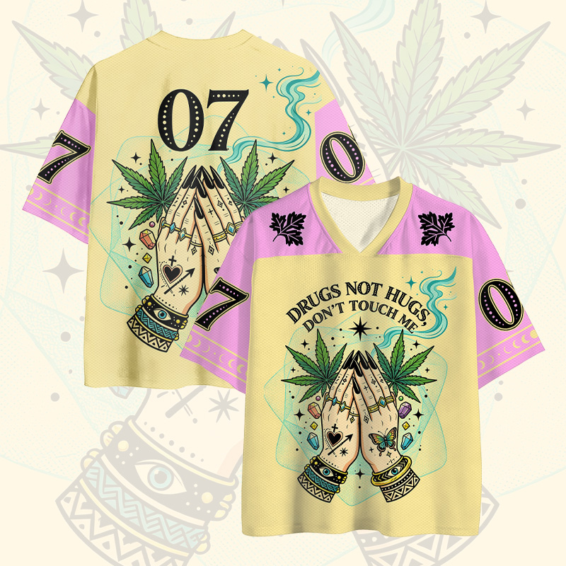 Drogen statt Umarmungen – Fass mich nicht an! Nummer Grafik Vintage Mesh Jersey T-Shirt - Yellow - 4XL - image 1