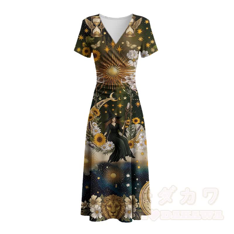 Modakawa Maxikleid mit V-Ausschnitt und Sonnenblumen- und Sonnenblumenmuster - image 3