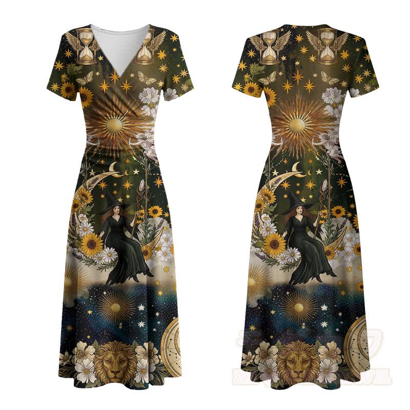 Modakawa Maxikleid mit V-Ausschnitt und Sonnenblumen- und Sonnenblumenmuster - Braun - 4XL - image 2