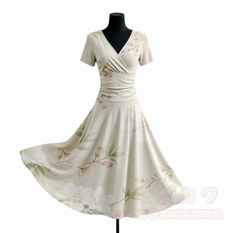 Modakawa Maxikleid mit Kirschblütenmuster und V-Ausschnitt - image 1