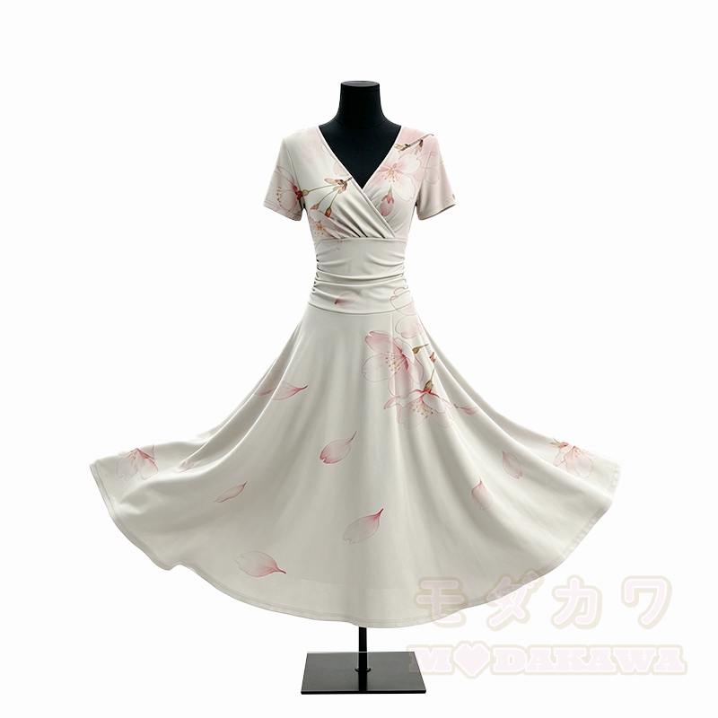 Modakawa Maxikleid mit weichem Sakura-Blumenmuster und V-Ausschnitt - image 1