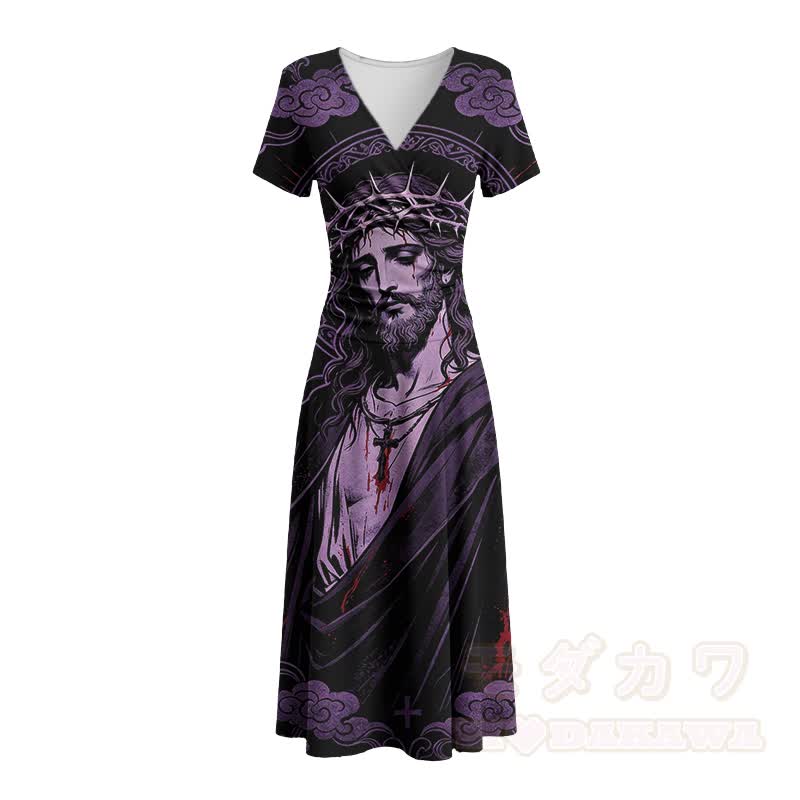 Modakawa Maxikleid mit gotischem Dornenkronen-Motiv und V-Ausschnitt - image 3