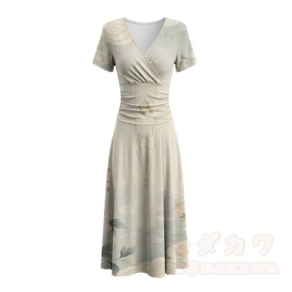 Vintage Figure Cross Graphic Modakawa V-neck Maxi Dress - image 3