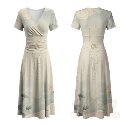 Vintage Figure Cross Graphic Modakawa V-neck Maxi Dress - Mehrfarbig - 4XL - image 2