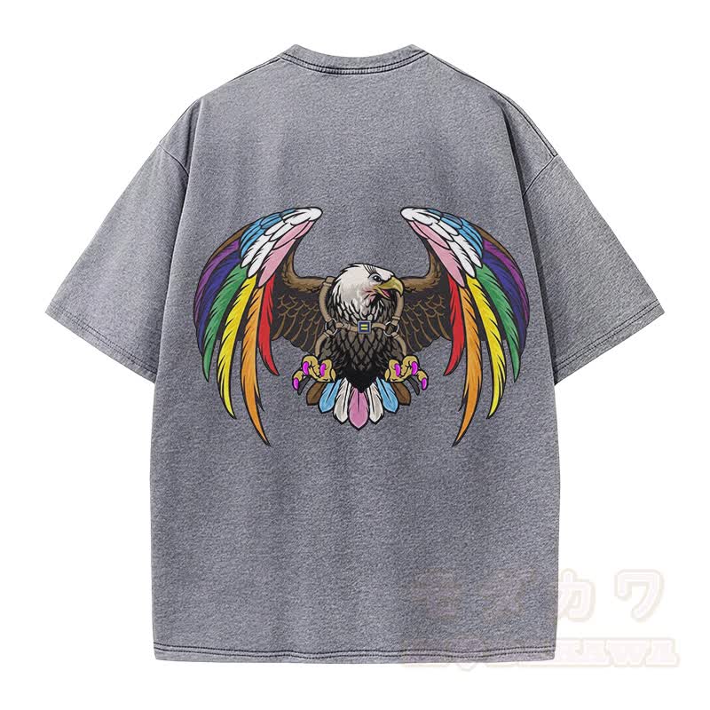 Modakawa Vintage T-Shirt aus 100 % Baumwolle mit Regenbogenadler-Modifikation, gewaschen - image 4