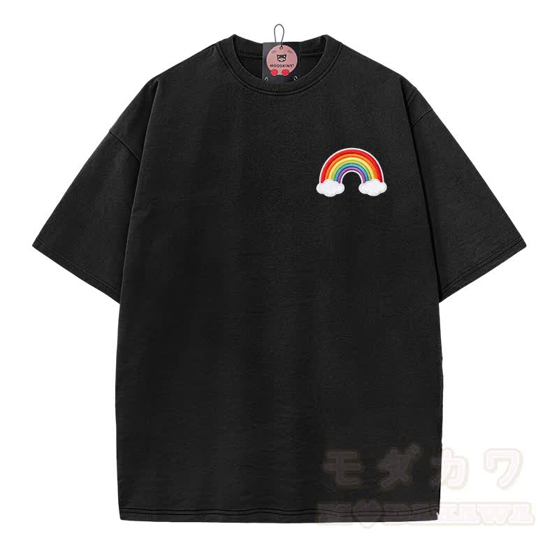 Modakawa Vintage T-Shirt mit Regenbogenwelpen-Motiv, gewaschen aus 100 % Baumwolle - image 4