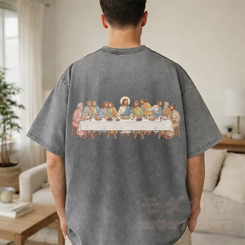 Modakawa Vintage-T-Shirt aus 100 % Baumwolle mit Motiv des Kreuzes vom Letzten Abendmahl - image 5