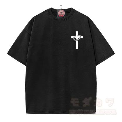 Modakawa Vintage T-Shirt mit Kreuzstatue-Motiv, gewaschen aus 100 % Baumwolle - image 3