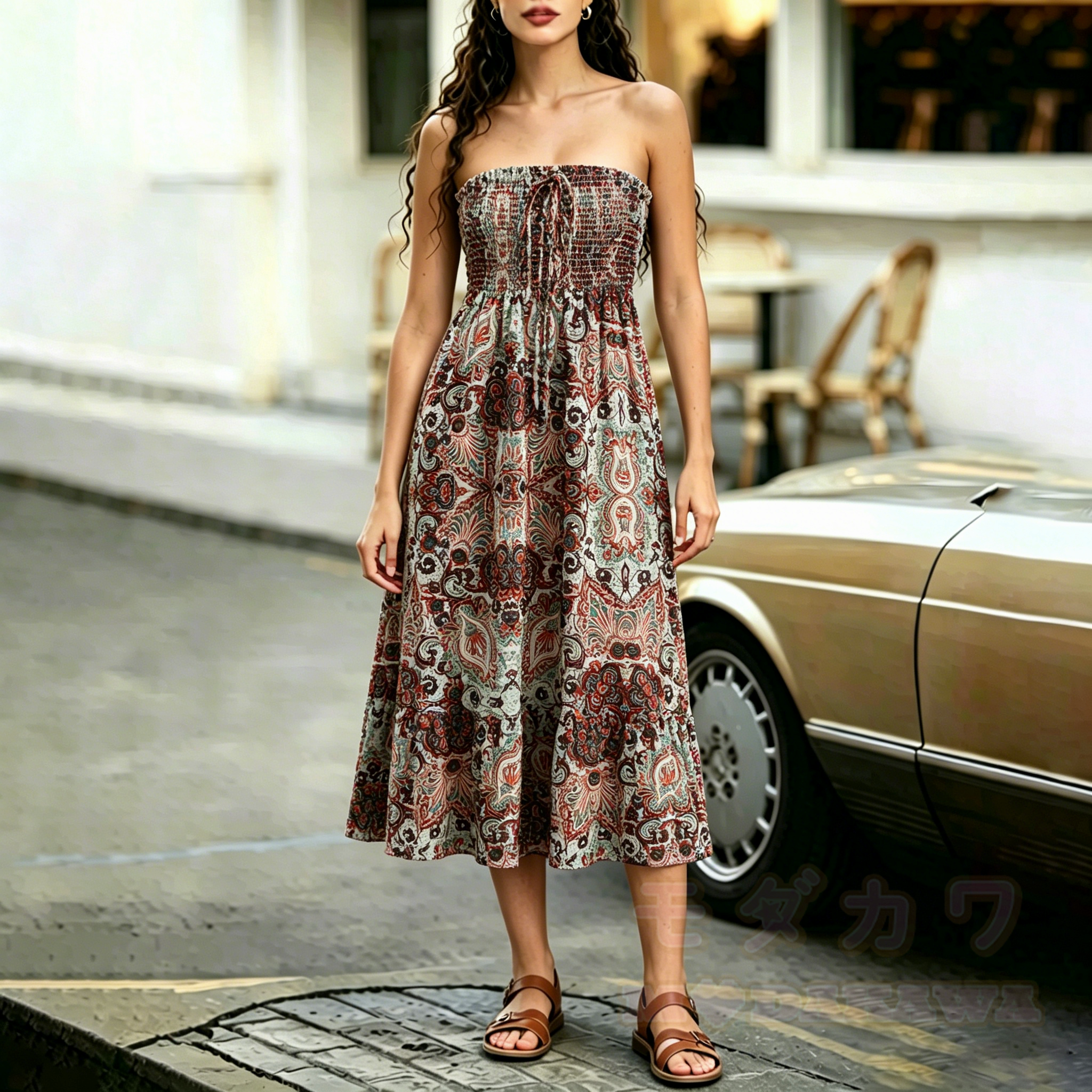 2-in-1 Boho-Maxikleid mit Paisley-Muster, trägerlos - image 2