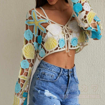 Gehäkeltes Strandkleid mit Muschel- und Seesternmotiv - Mehrfarbig A - One Size - image 2