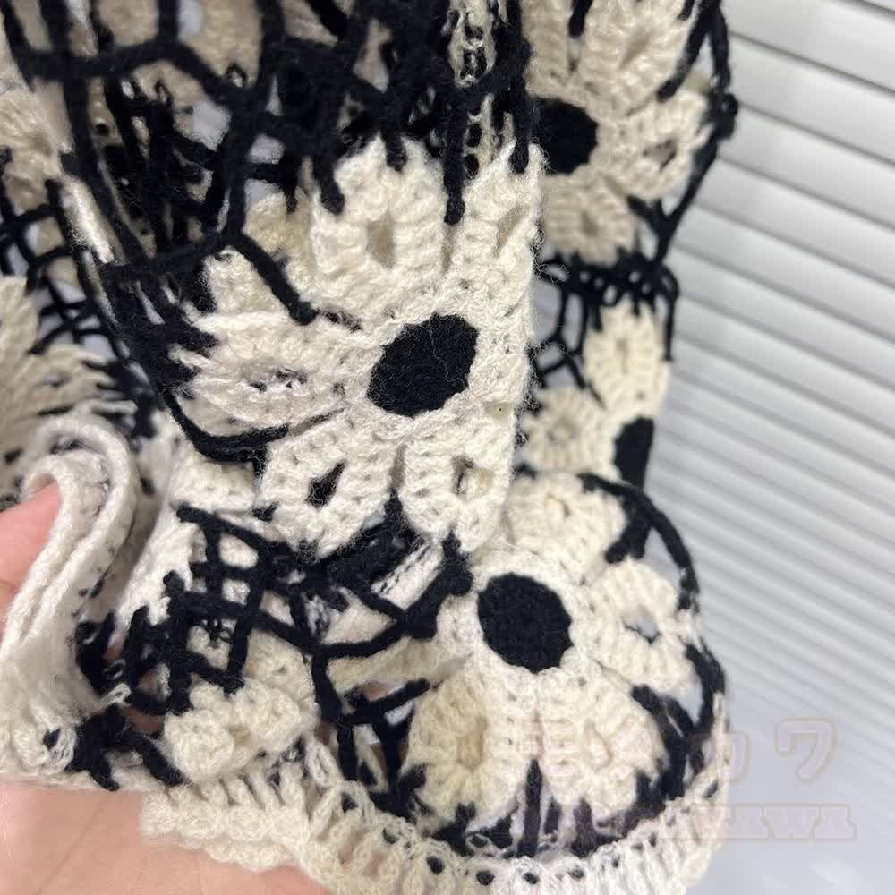 Boho-Strandbluse mit Gänseblümchen-Häkelmuster, transparent, langärmelig, zum Überziehen - image 2
