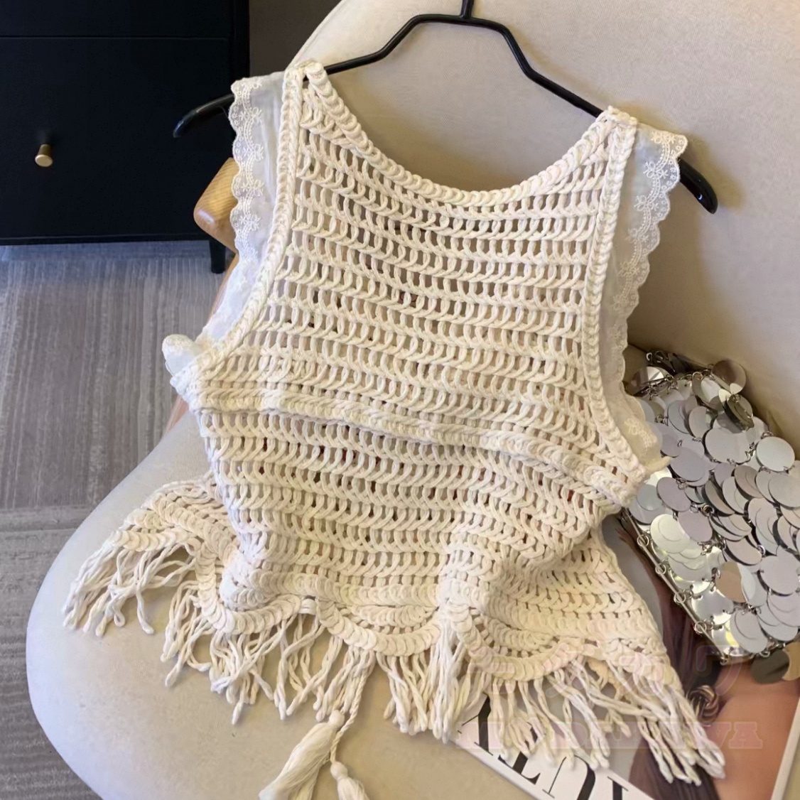Boho-Tanktop mit Häkelfransen, ärmellos, Strandtop - image 6